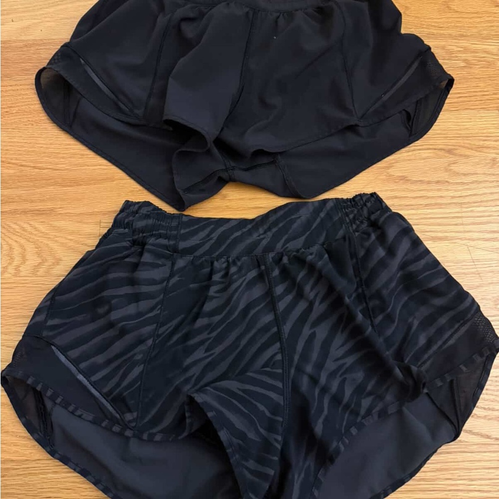 Lululemon Black Hotty Hot Shorts and Lululemon Black Zebra Hotty Hot Shorts
